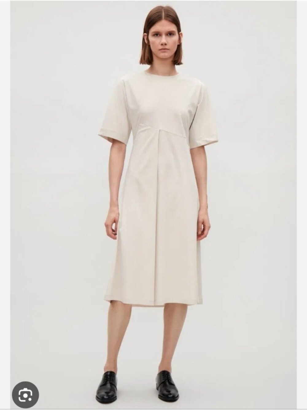 COS | cream-colored short-sleeve jersey dress Sz S